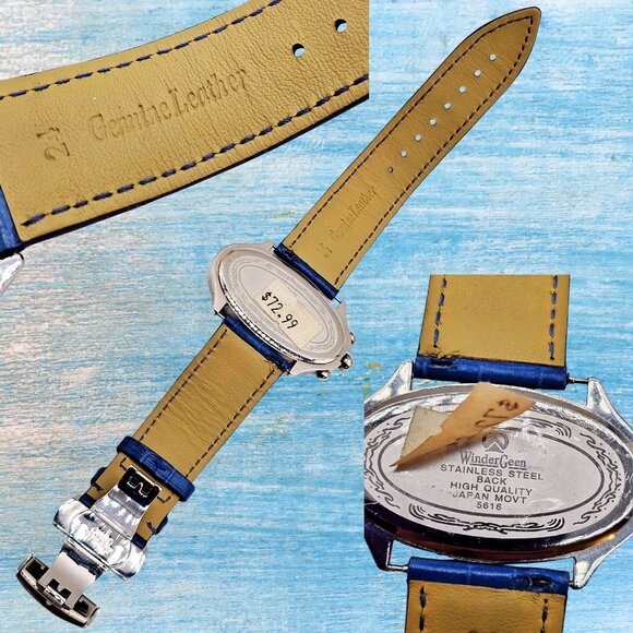 Winder Geen Blue Crystal Oval Watch – NEW Genuine Leather Band main image 4